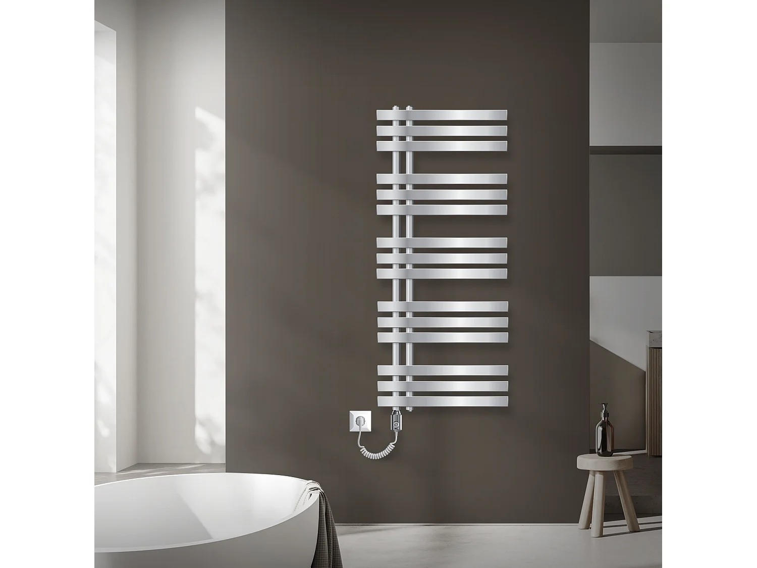 ECD Germany Radiador de Diseño Radiador Toallero Radiador de Calefacción 500 x 1200 Cromo con Calefactor de 1200W