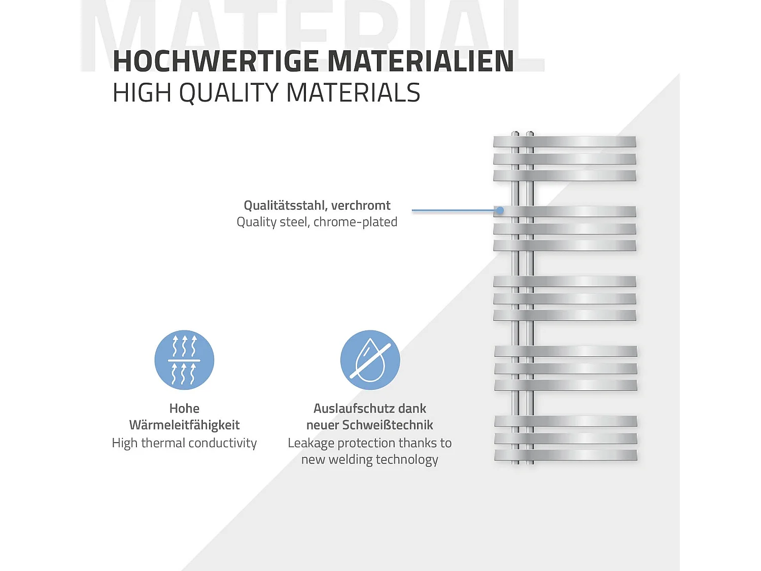ECD Germany Radiatore da Bagno a Pannello Iron EM Design Scaldasalviette - 500x1200 mm - Cromato - Radiatore Scaldasalviette Asciugabiancheria 500x1200 mm