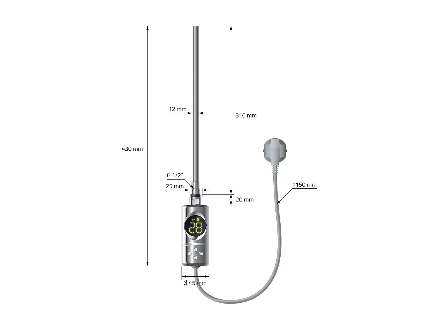 Radiatoreelettrico ECO 500x800 mm, Antracite, Radiatore curvo