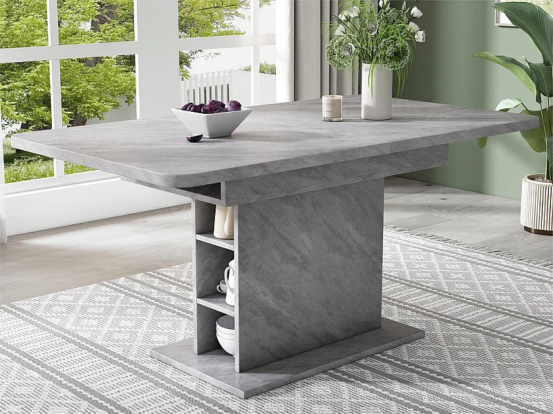 Table à manger moderne extensible avec rangement en dessous - Gris