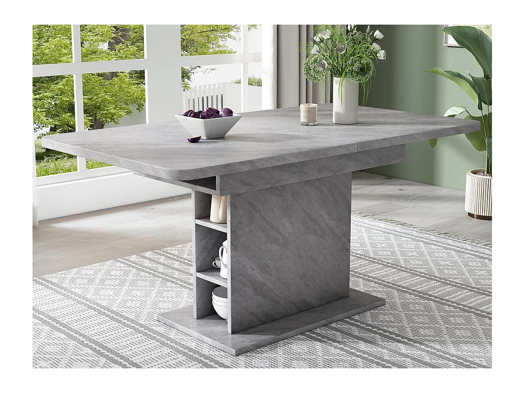 Table à manger moderne extensible avec rangement en dessous - Gris