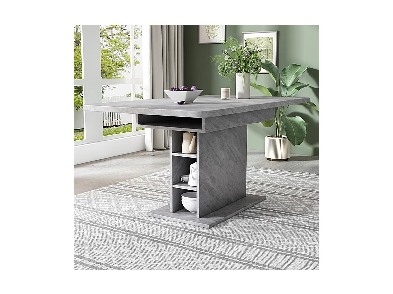 Mesa de comedor extensible moderna con almacenamiento debajo - Gris