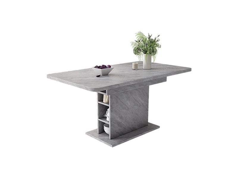 Mesa de comedor extensible moderna con almacenamiento debajo - Gris