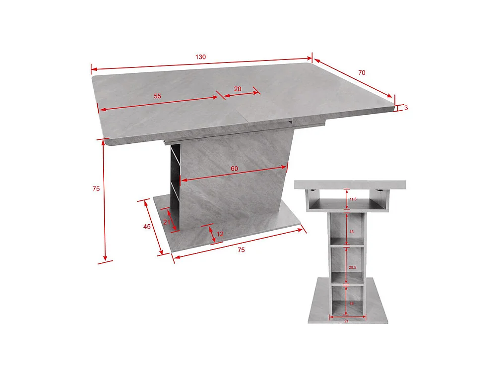 Mesa de comedor extensible moderna con almacenamiento debajo - Gris