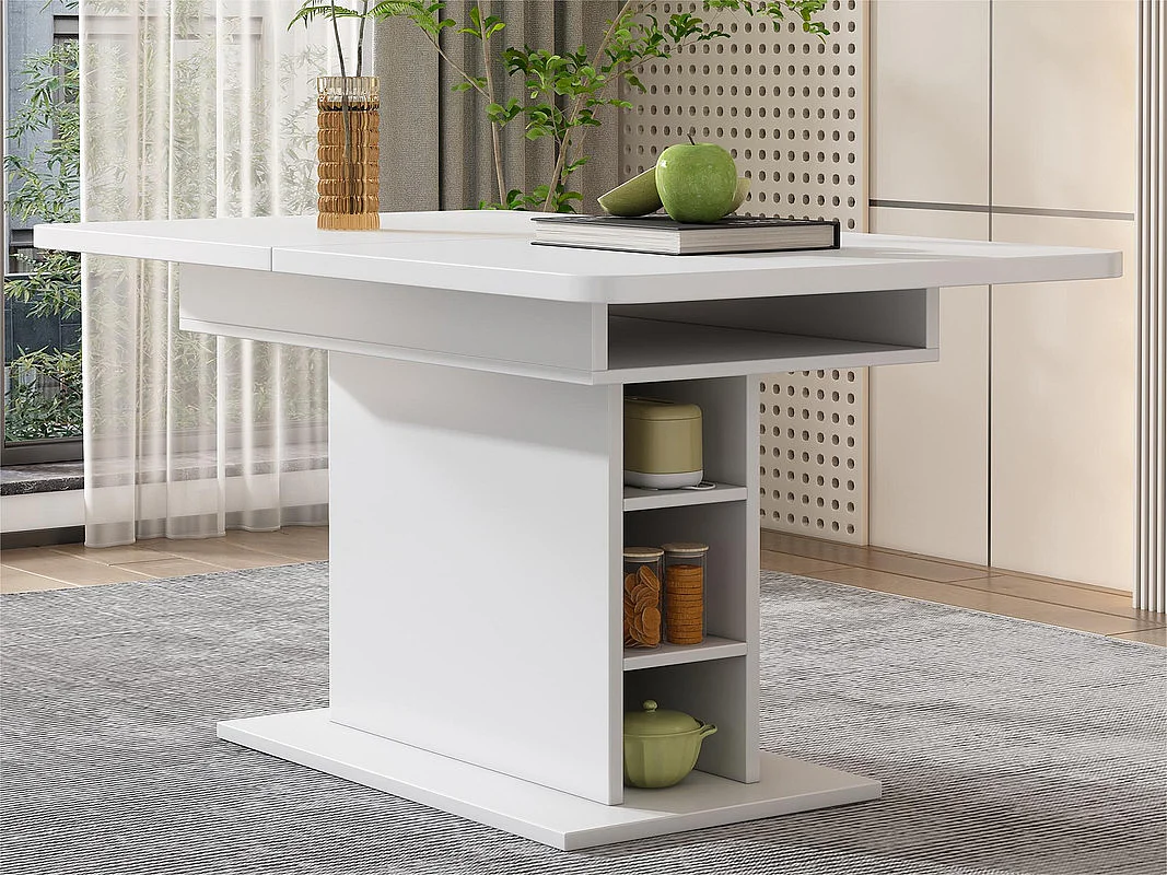 Moderner ausziehbarer Esstisch mit Stauraum darunter – Weiß