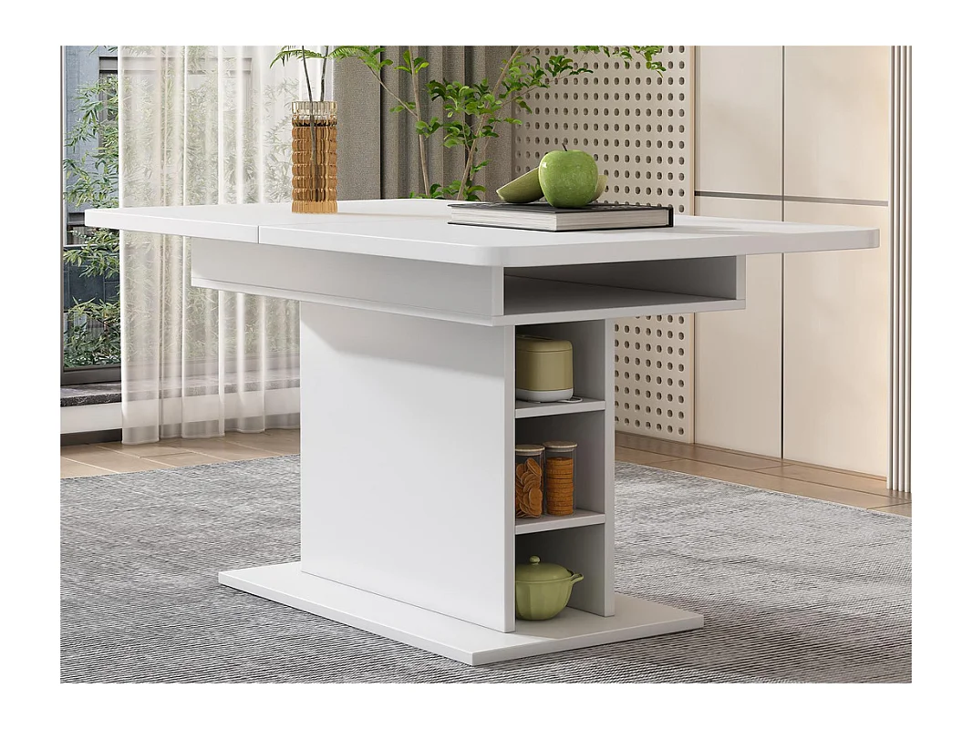 Table à manger moderne extensible avec rangement en dessous - Blanc