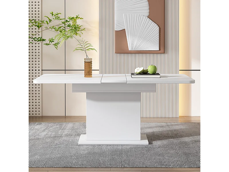 Table à manger moderne extensible avec rangement en dessous - Blanc