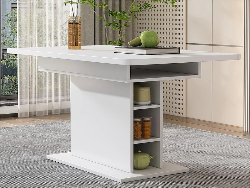 Moderne uitschuifbare eettafel met opbergruimte eronder - Wit