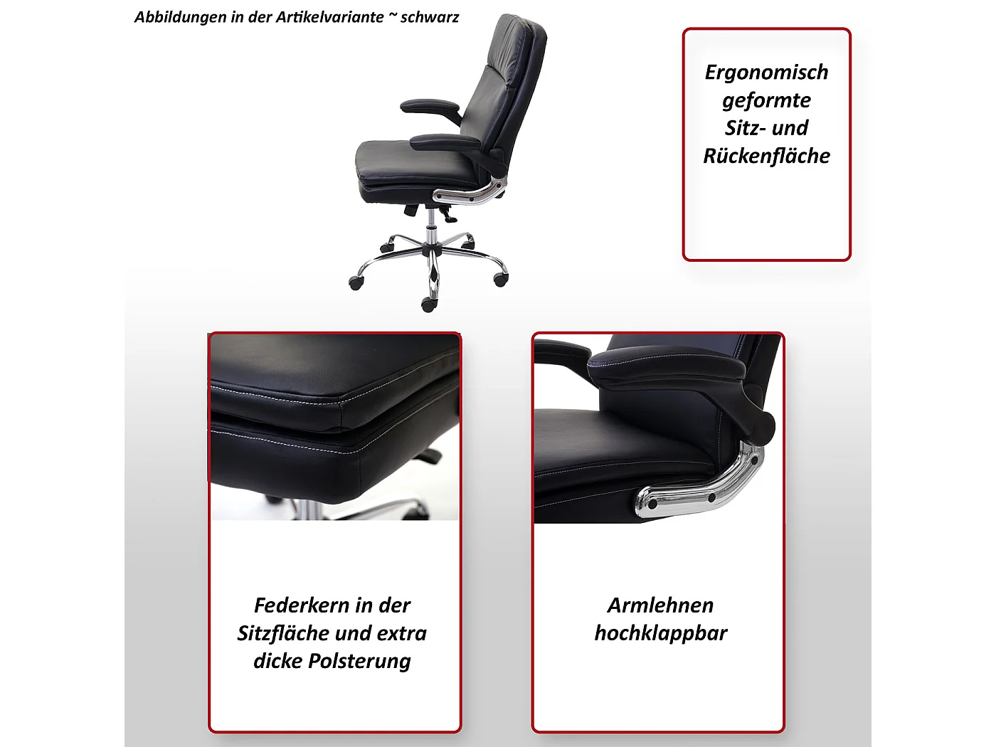Chaise de bureau MCW-F83,  noir