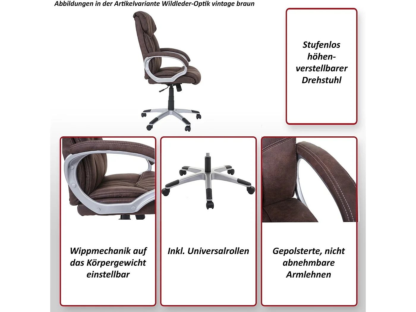 Chaise de bureau MCW-A71,  imitation daim, gris foncé