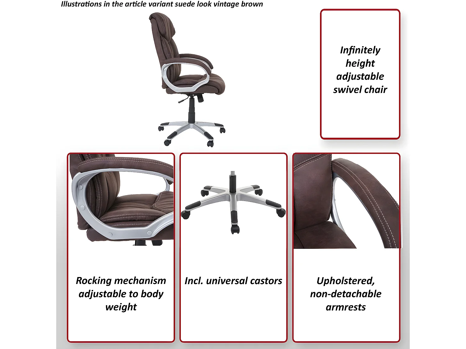 Chaise de bureau MCW-A71,  imitation daim, gris foncé