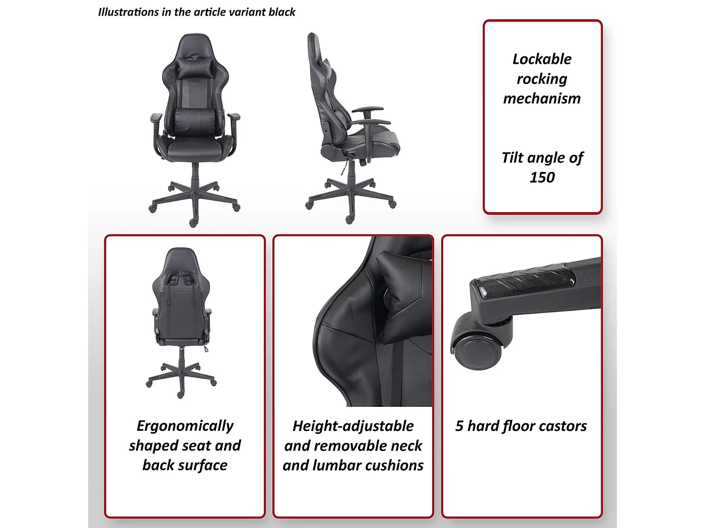 Chaise de bureau MCW-F84,  noir/gris