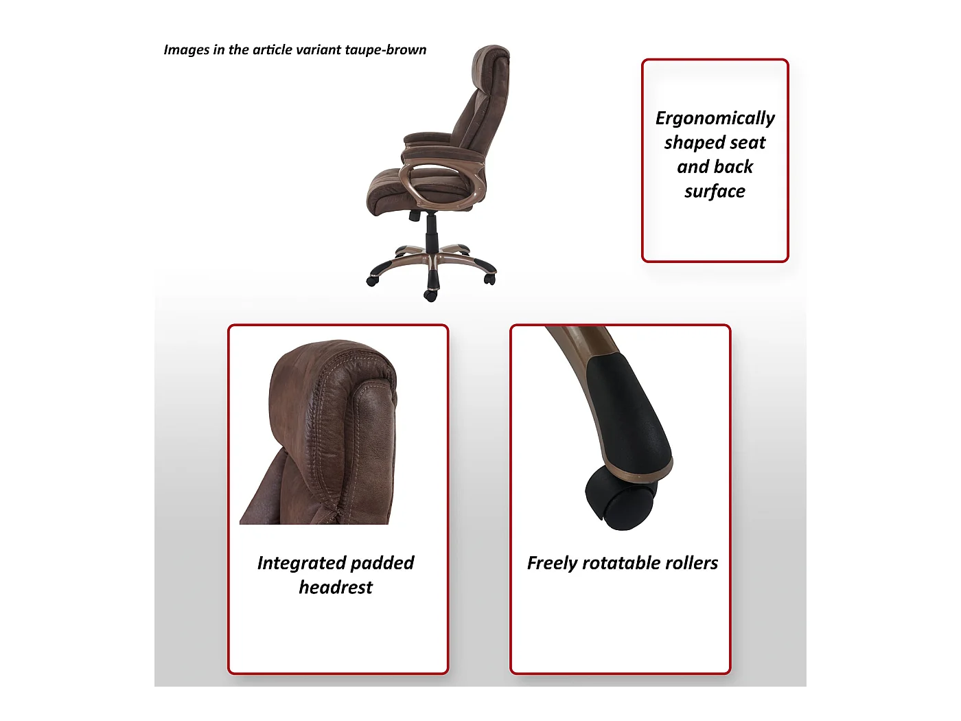 Cadeira de escritório Denver,  aspeto de camurça castanho taupe