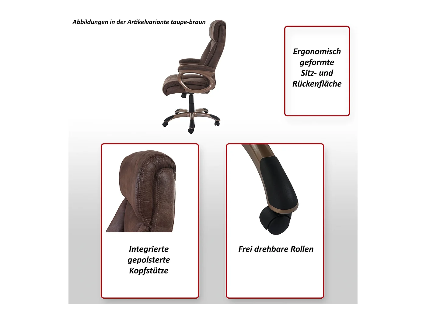 Cadeira de escritório Denver,  aspeto de camurça castanho taupe