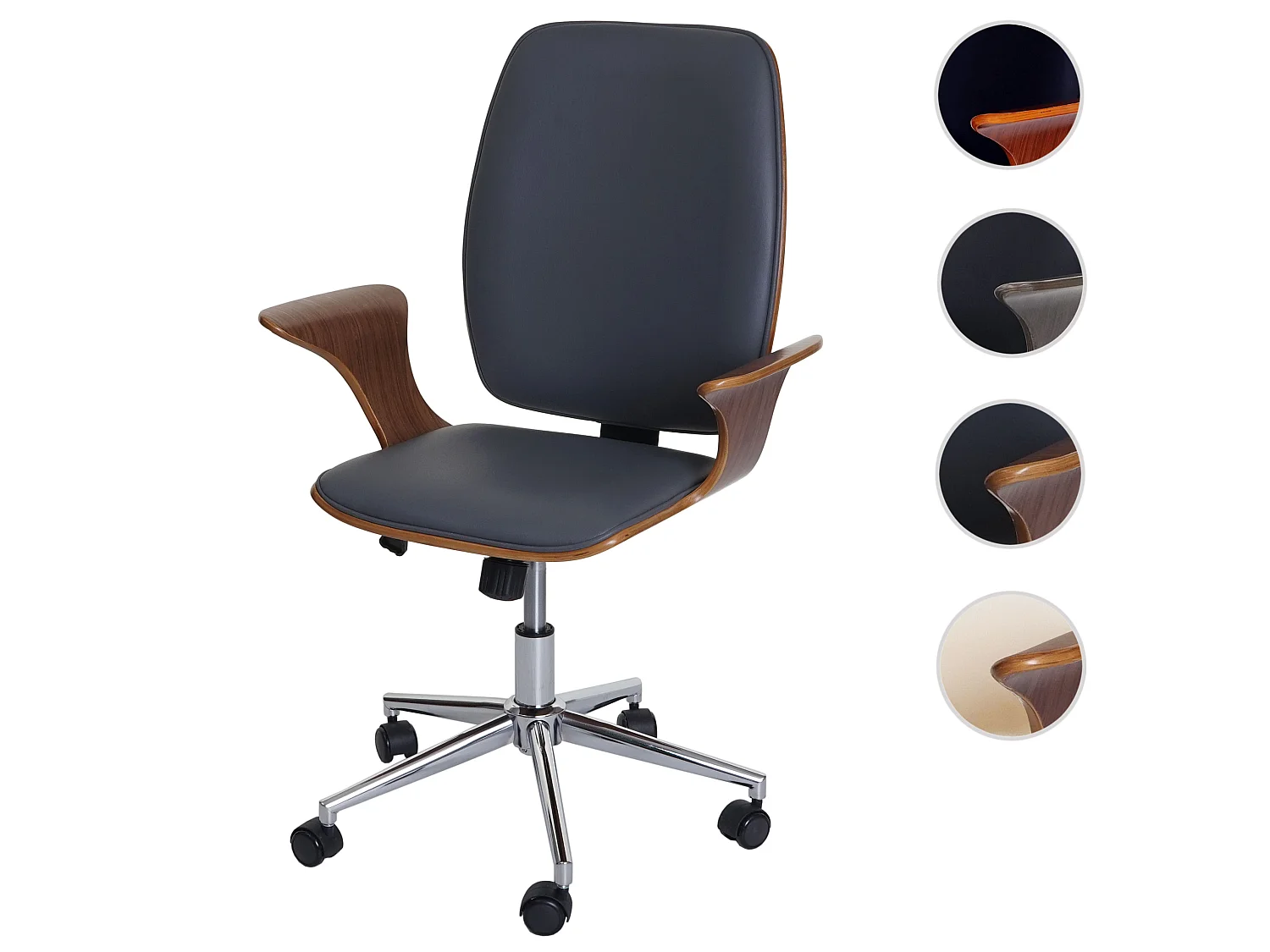 Poltrona sedia ufficio girevole regolabile MCW-C54a elegante legno colore noce ecopelle grigia