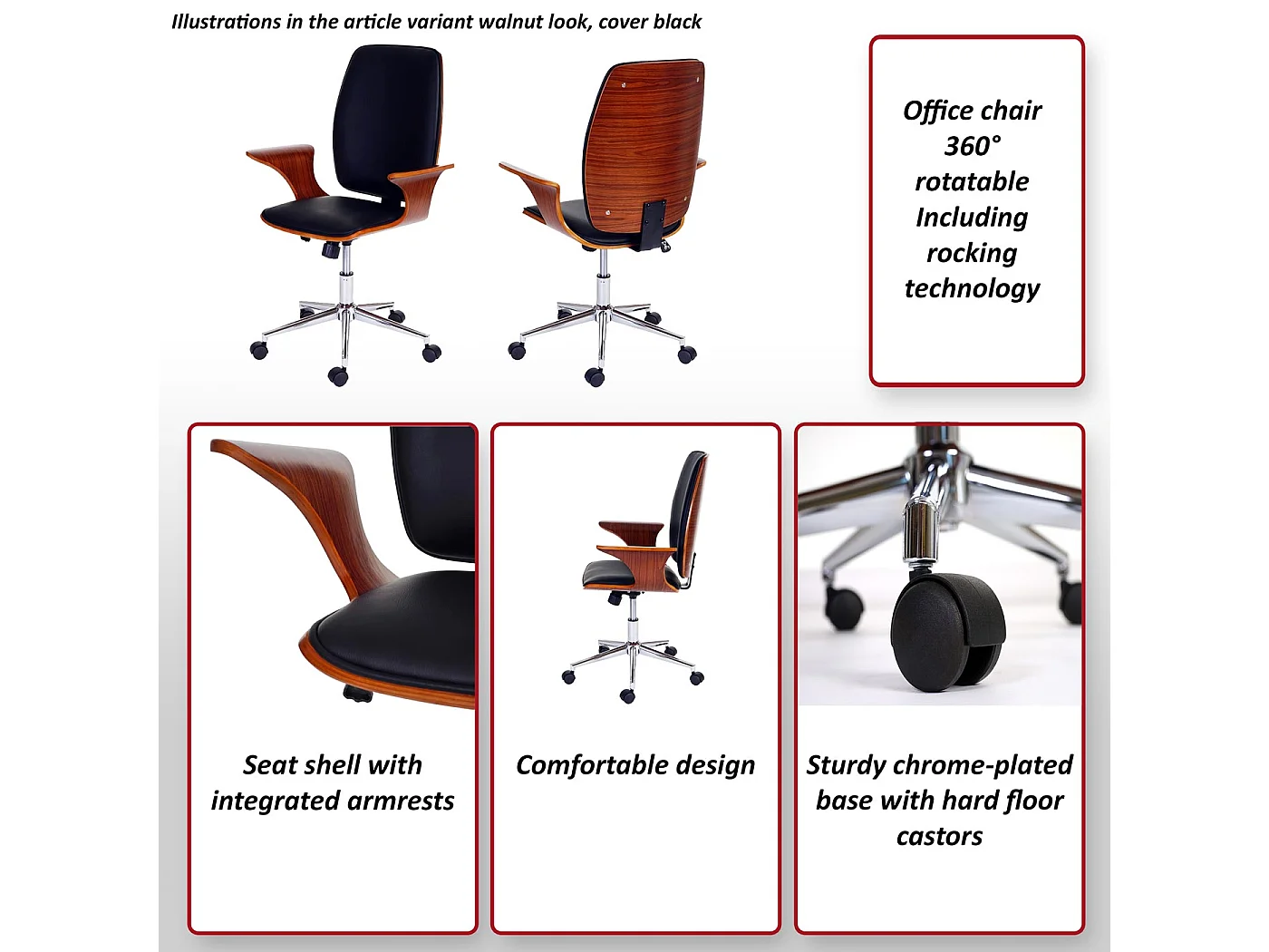 Bureaustoel MCW-C54,  walnoot look, grijze bekleding