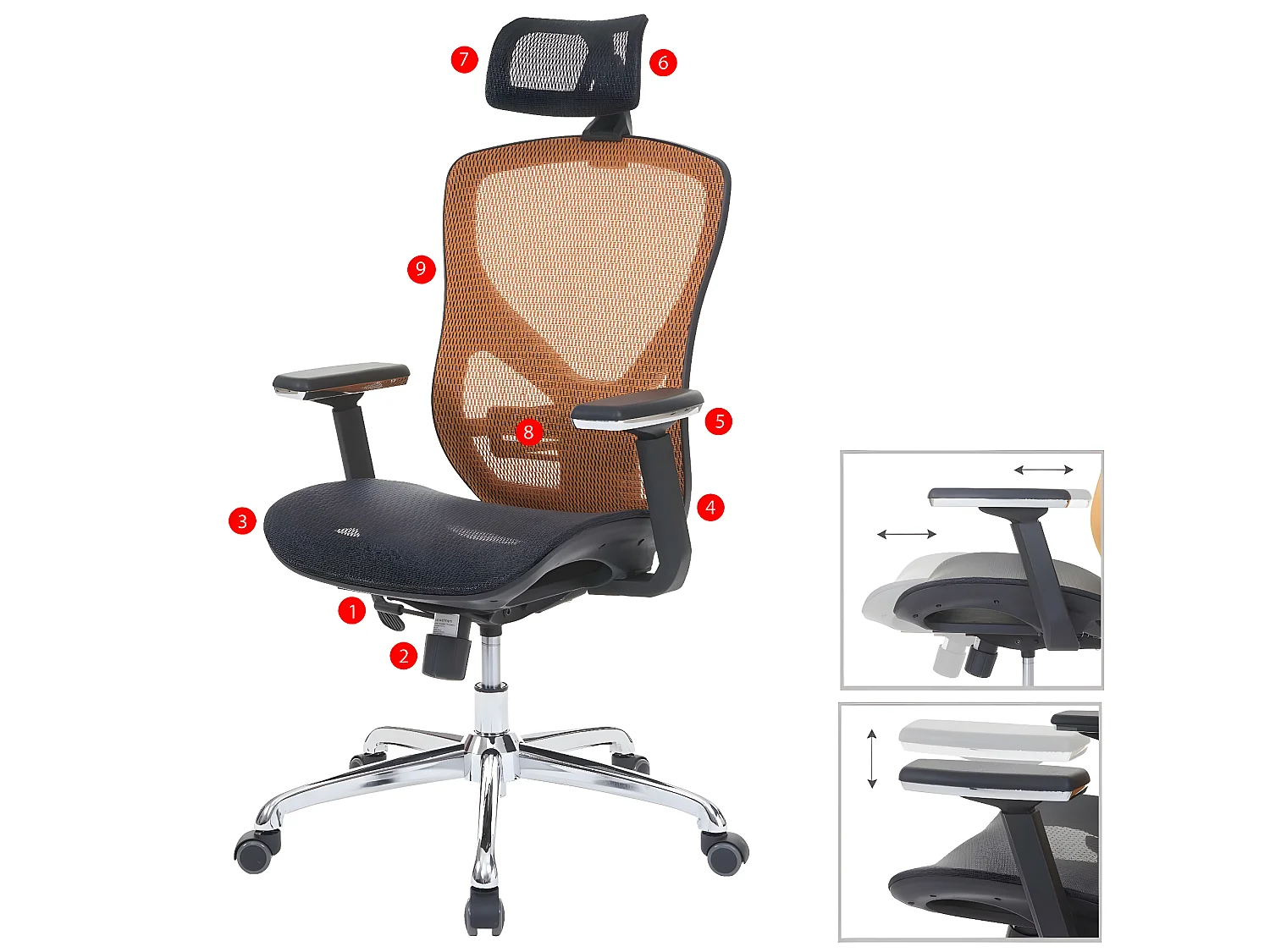 Bureaustoel MCW-A61,  zwart/oranje