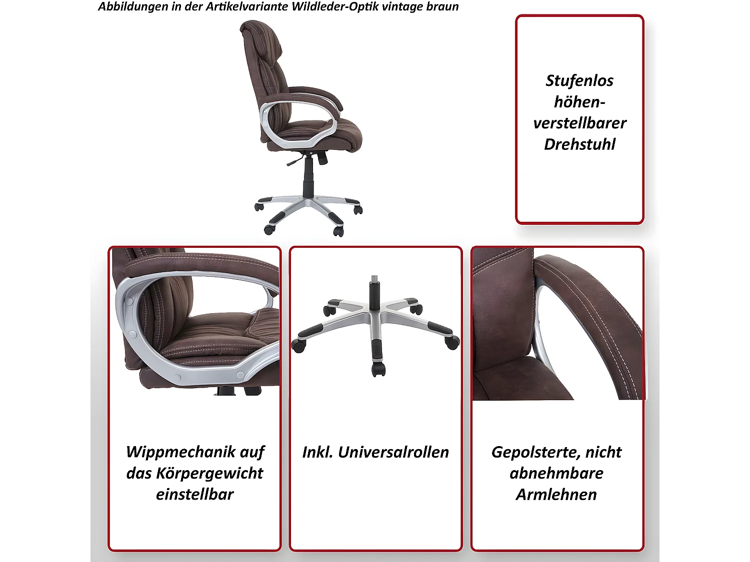 Bureaustoel MCW-A71,  suède look vintage bruin