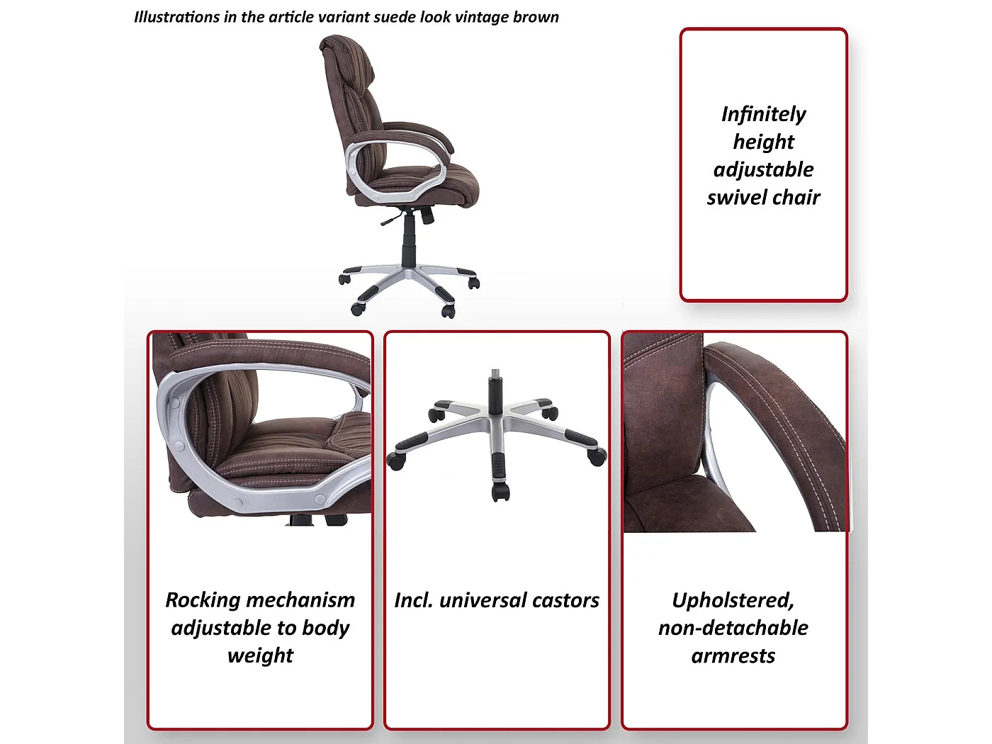 Chaise de bureau MCW-A71,  imitation daim, brun