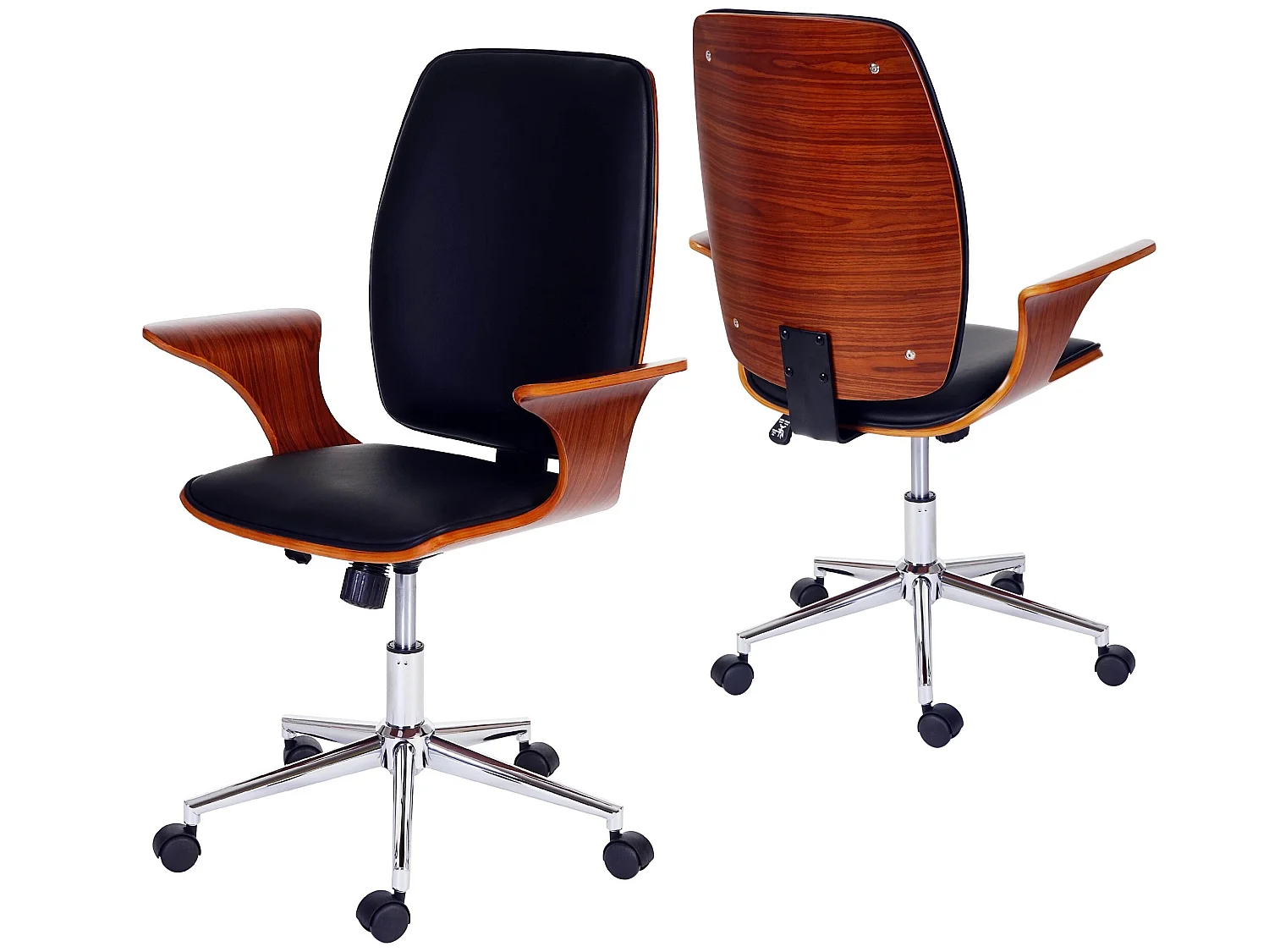 Chaise de bureau MCW-C54,  bois courbé, similicuir noir