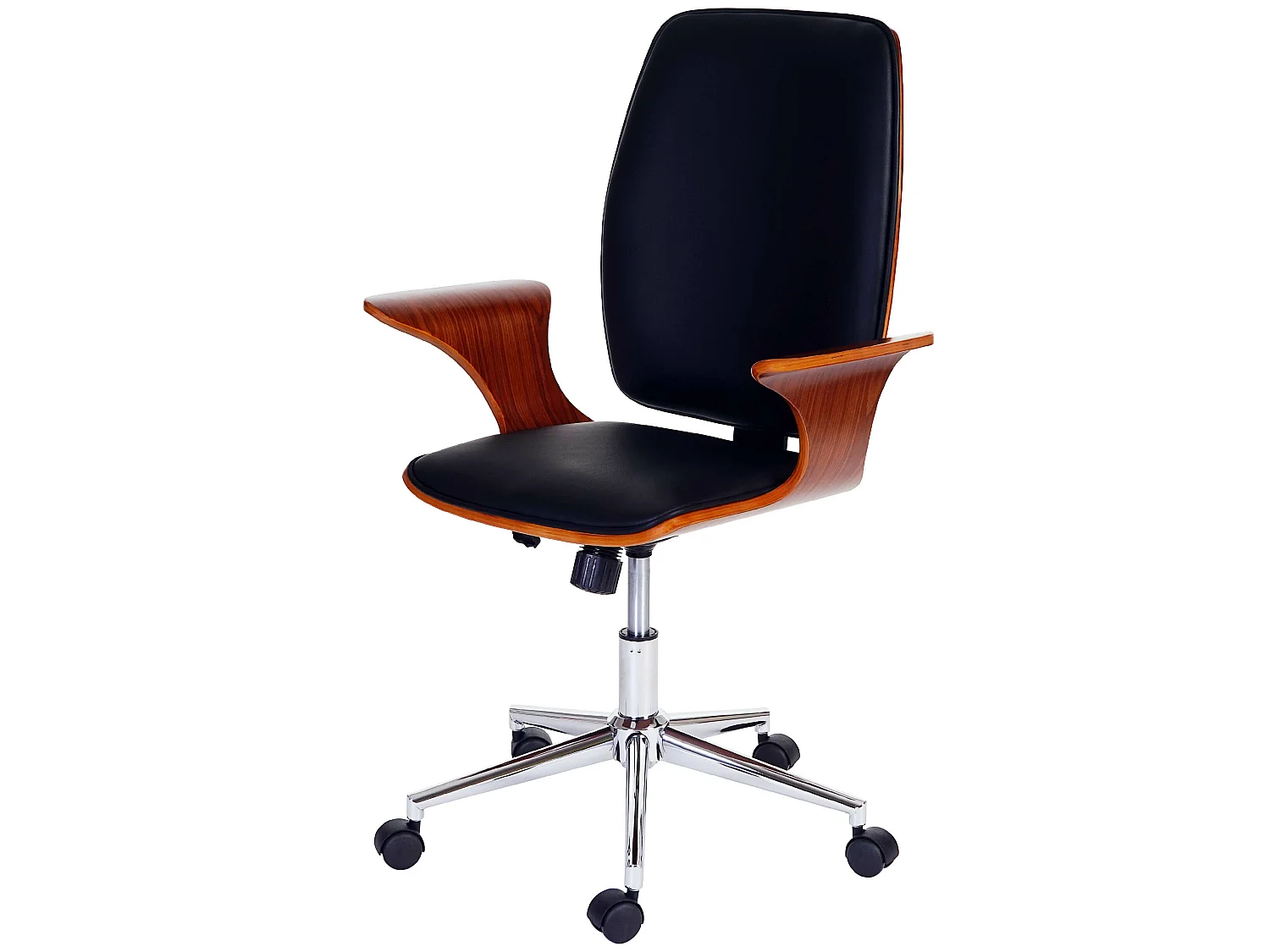 Chaise de bureau MCW-C54,  bois courbé, similicuir noir