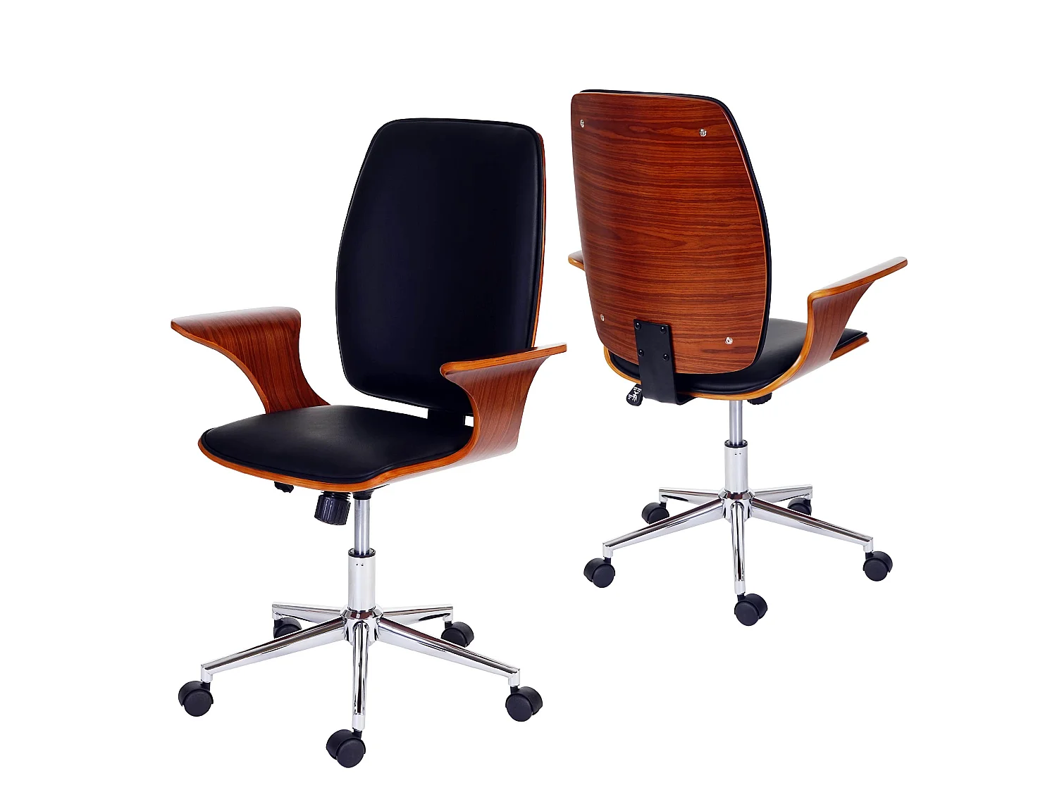 Bureaustoel MCW-C54,  walnoot look, zwarte bekleding