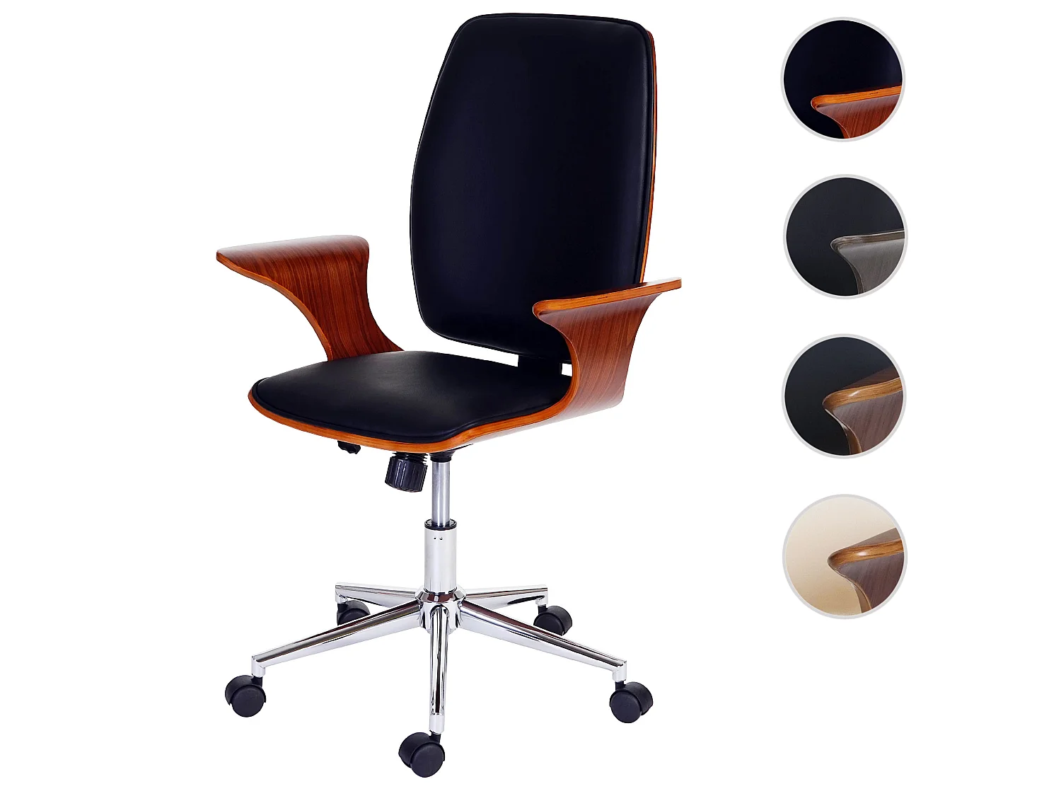 Bureaustoel MCW-C54,  walnoot look, zwarte bekleding