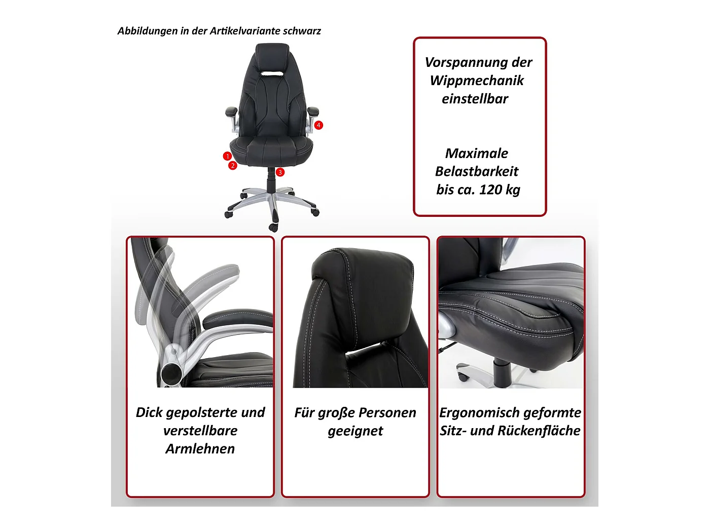 Chaise de bureau MCW-A65,  noir