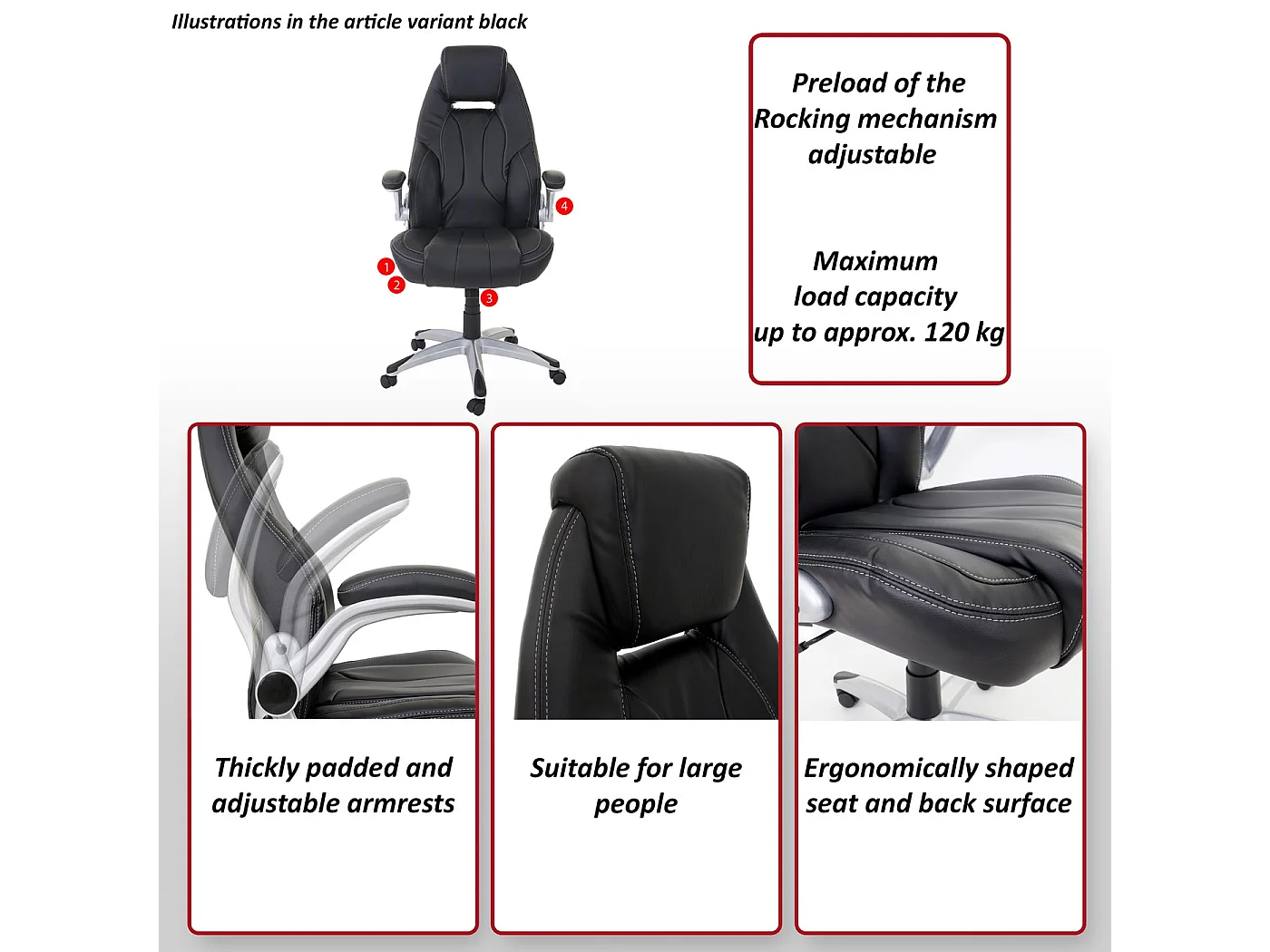 Krzesło biurowe MCW-A65,  czarny