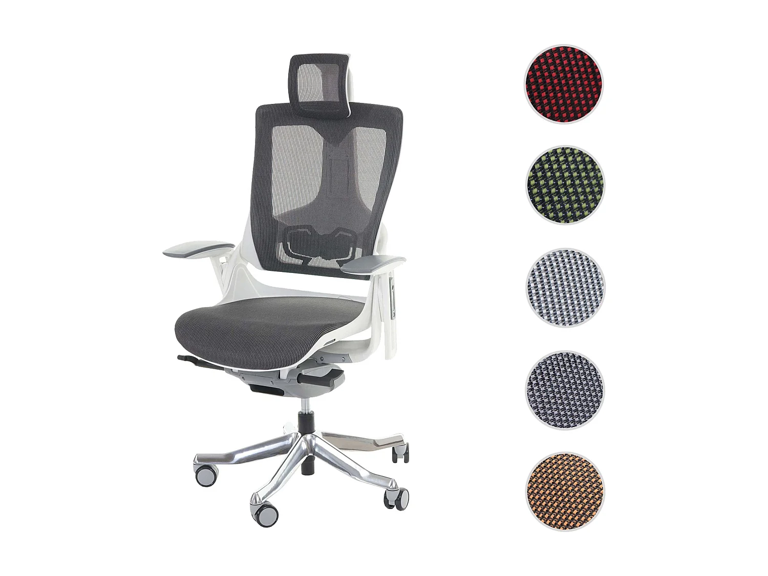 Poltrona sedia ufficio girevole regolabile MERRYFAIR Wau 2 ergonomica poggiatesta alluminio tessuto bianco nero grigio