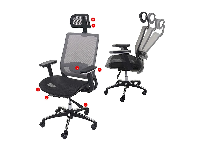Poltrona sedia ufficio girevole regolabile MCW-A20 ergonomica design moderno tessuto nero grigio