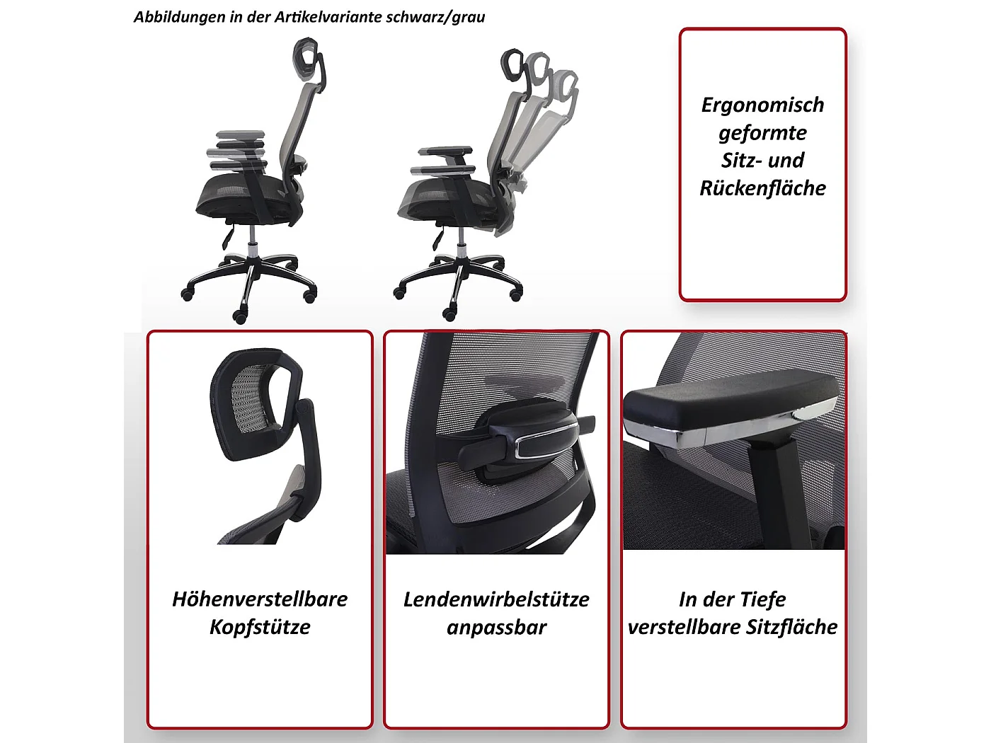 Silla de oficina MCW-A20,  negro/gris