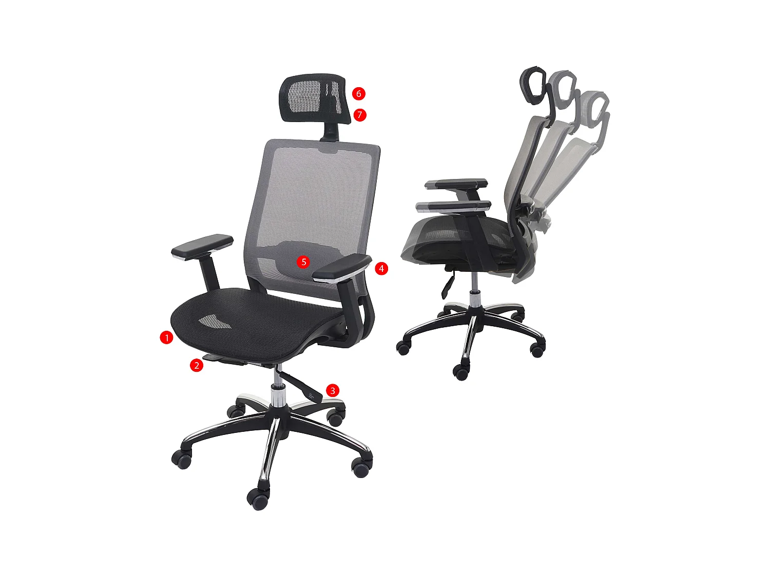 Chaise de bureau MCW-A20,  noir/gris