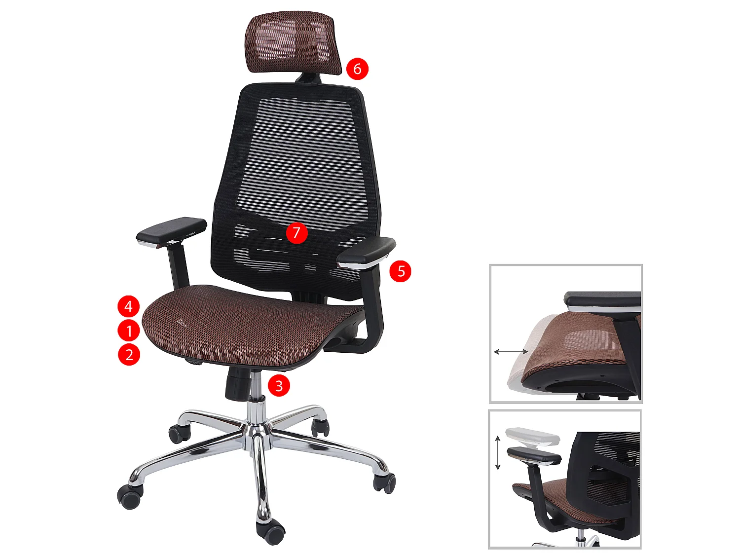 Chaise de bureau MCW-A58,  brun rouge/noir