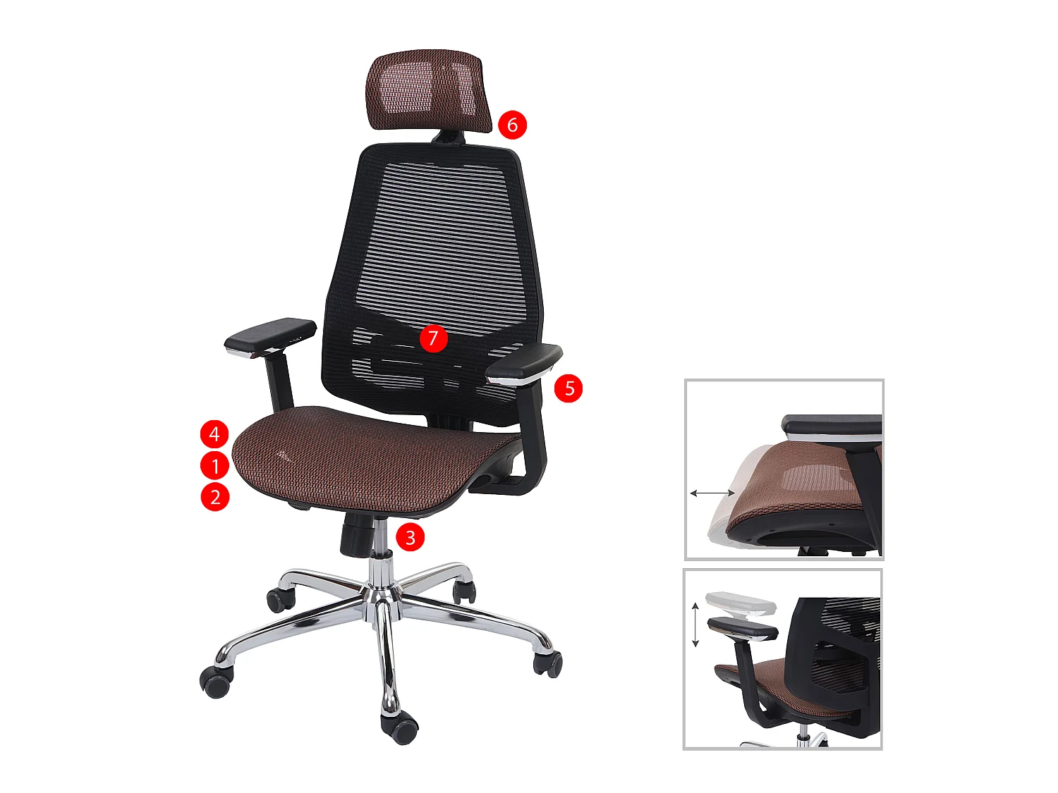 Chaise de bureau MCW-A58,  brun rouge/noir