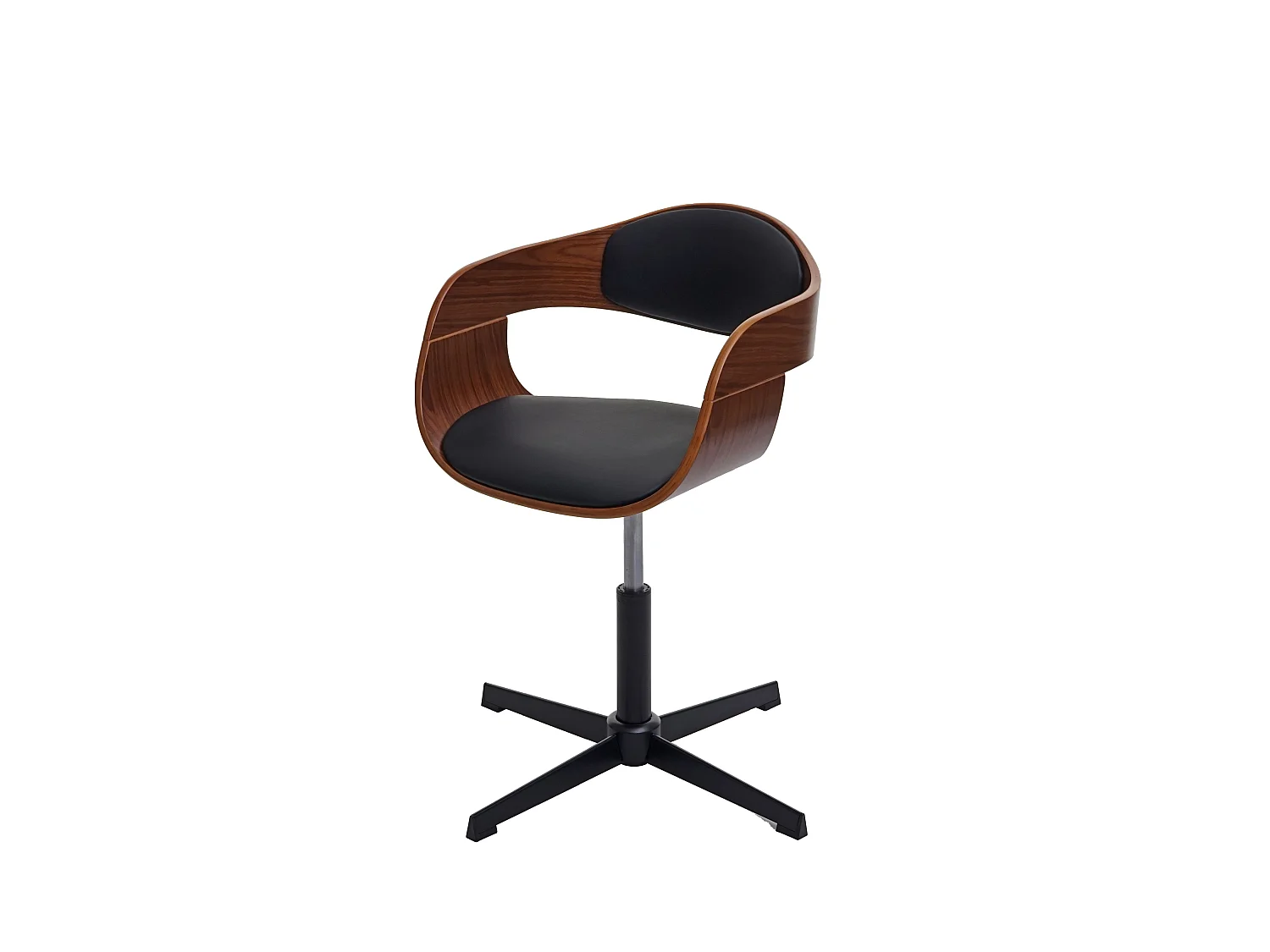 Chaise de bureau MCW-H46,  aspect noyer, cuir synthétique noir