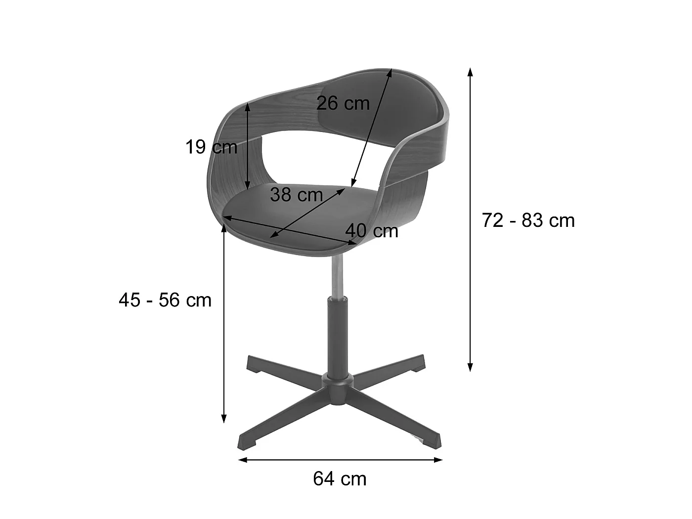 Chaise de bureau MCW-H46,  aspect noyer, cuir synthétique noir