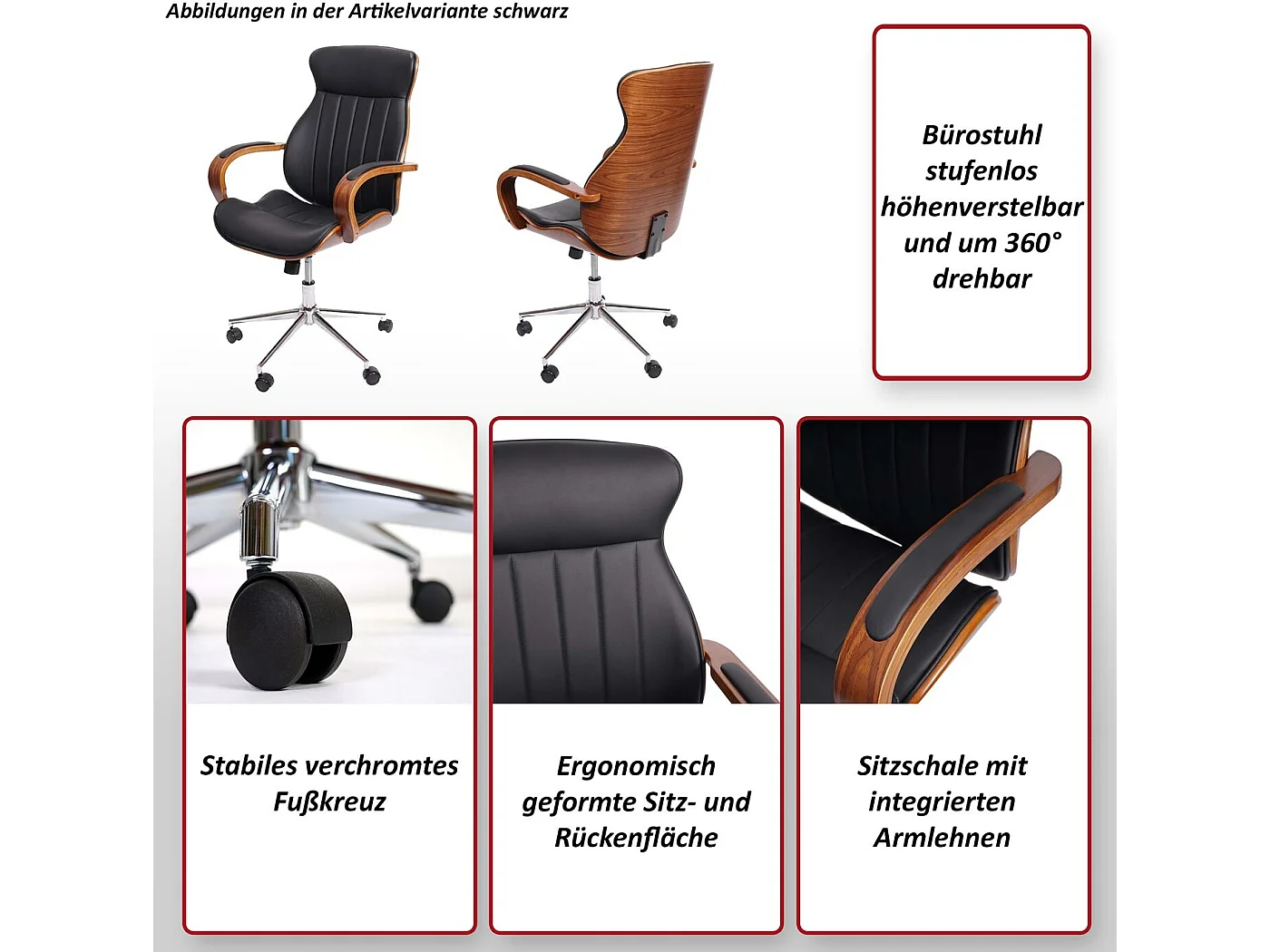 Chaise de bureau MCW-H39,  noir