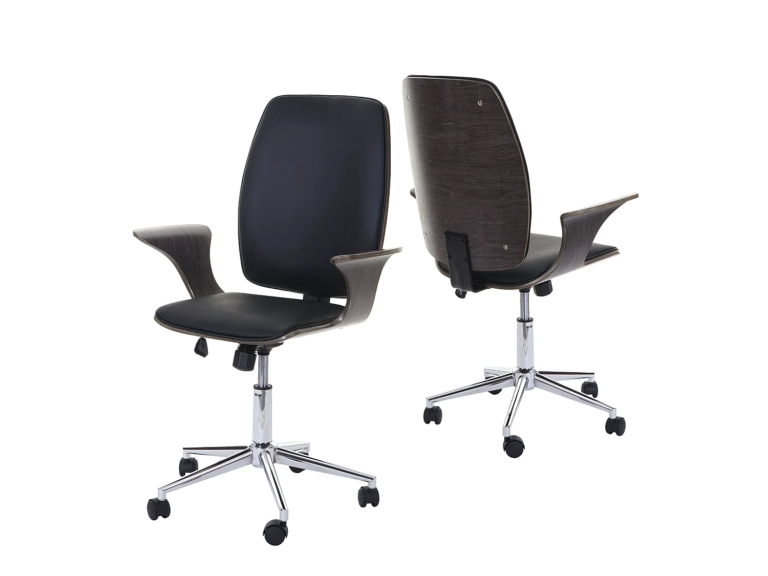 Chaise de bureau MCW-C54,  design bois de noyer, tissu noir