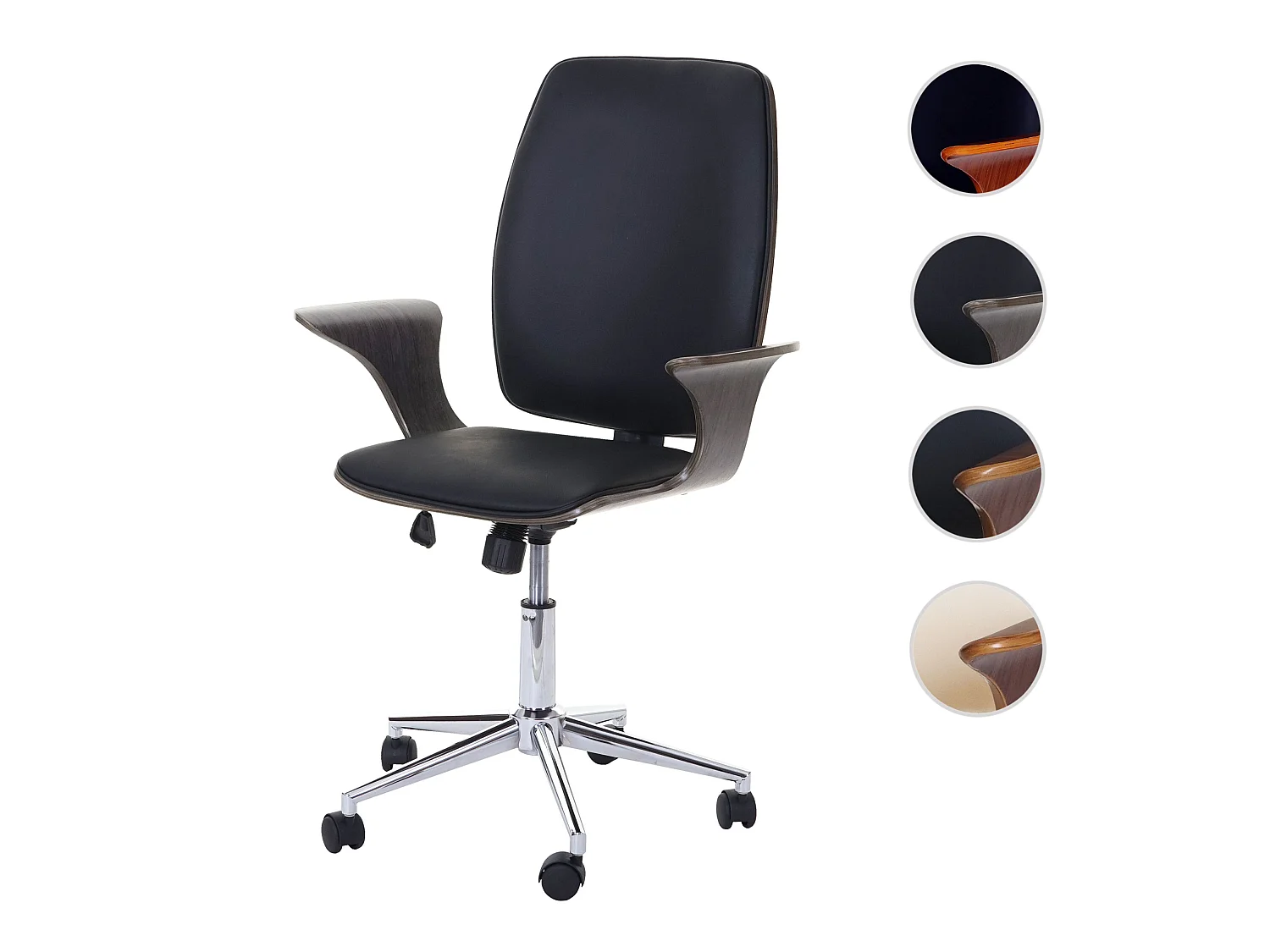 Chaise de bureau MCW-C54,  design bois de noyer, tissu noir