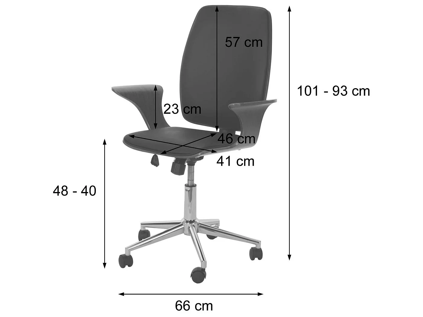 Chaise de bureau MCW-C54,  design bois de noyer, tissu noir