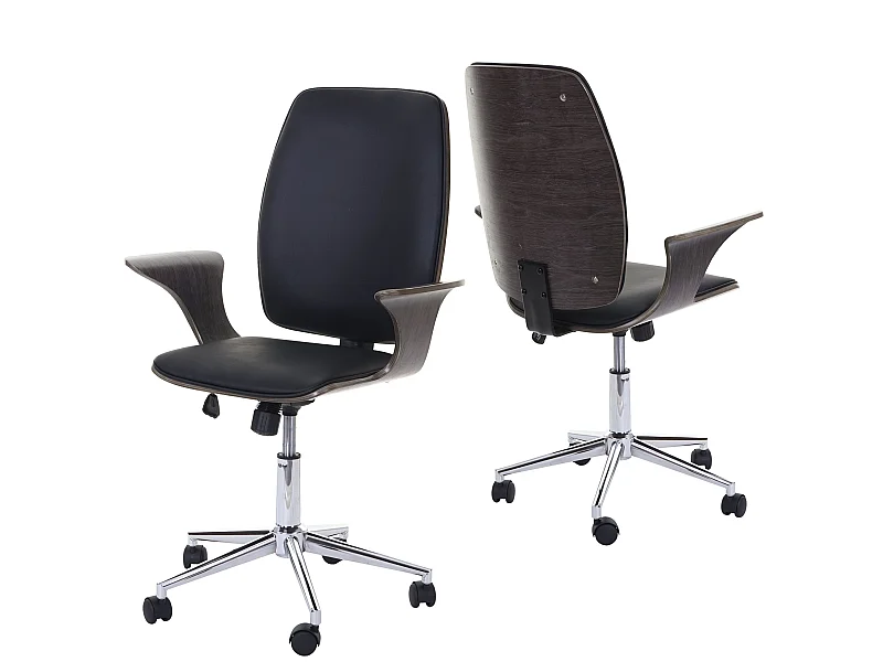 Poltrona sedia ufficio girevole regolabile MCW-C54a elegante legno colore grigio ecopelle nera