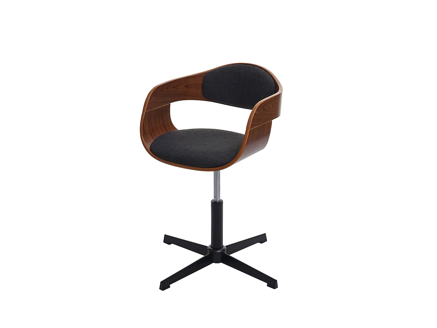 Chaise de bureau MCW-H46,  aspect noyer, tissu gris foncé