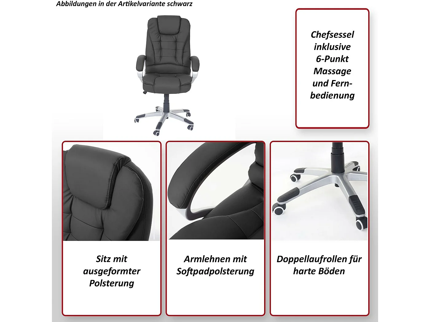 Massage-Bürostuhl Blackpool, Schwarz