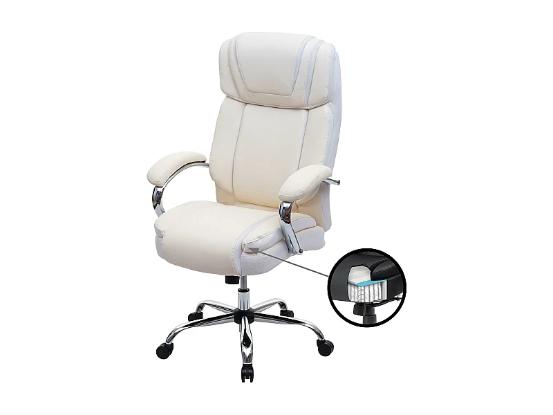 Poltrona sedia da ufficio XXL ergonomica girevole MCW-H94 ecopelle tessuto avorio