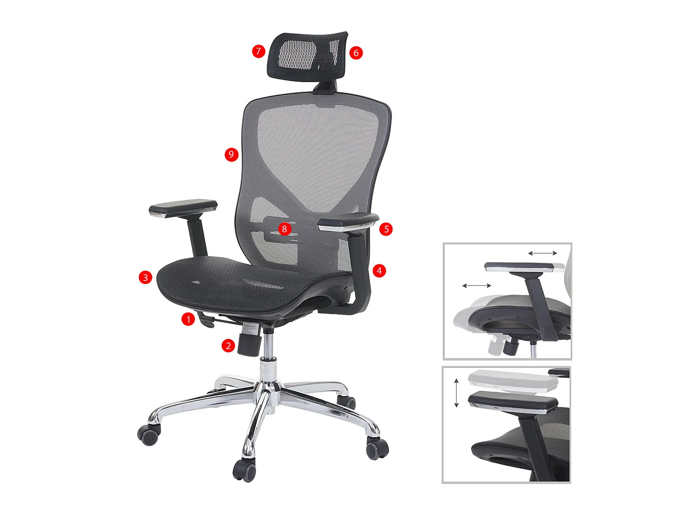 Chaise de bureau MCW-A61,  noir/gris
