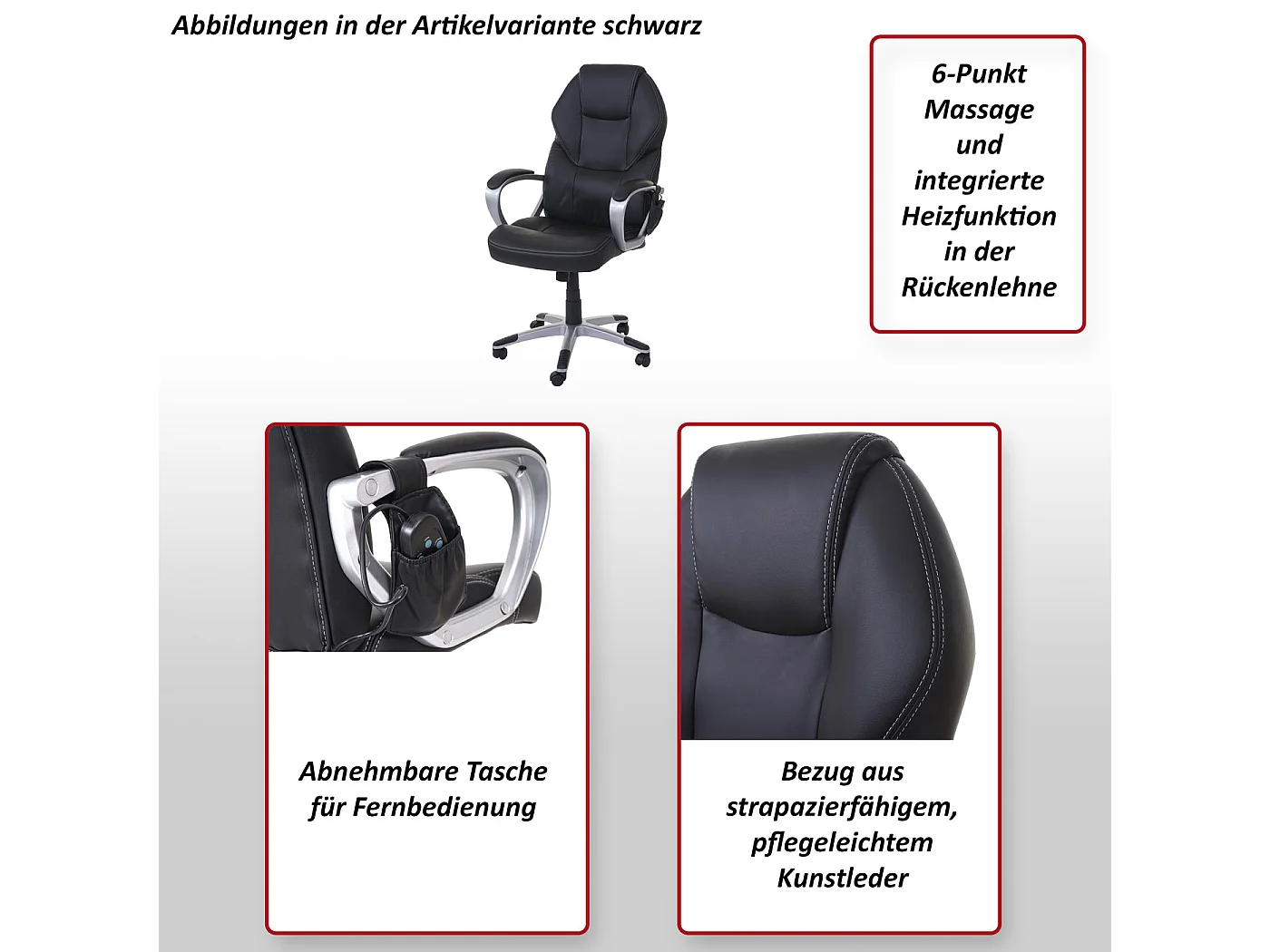 Massage-Bürostuhl MCW-A69, Schwarz