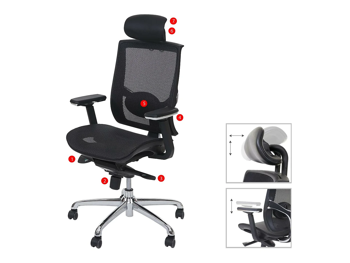 Poltrona sedia ufficio girevole MCW-A55 ecopelle tessuto poggiatesta regolabile ISO9001 nero