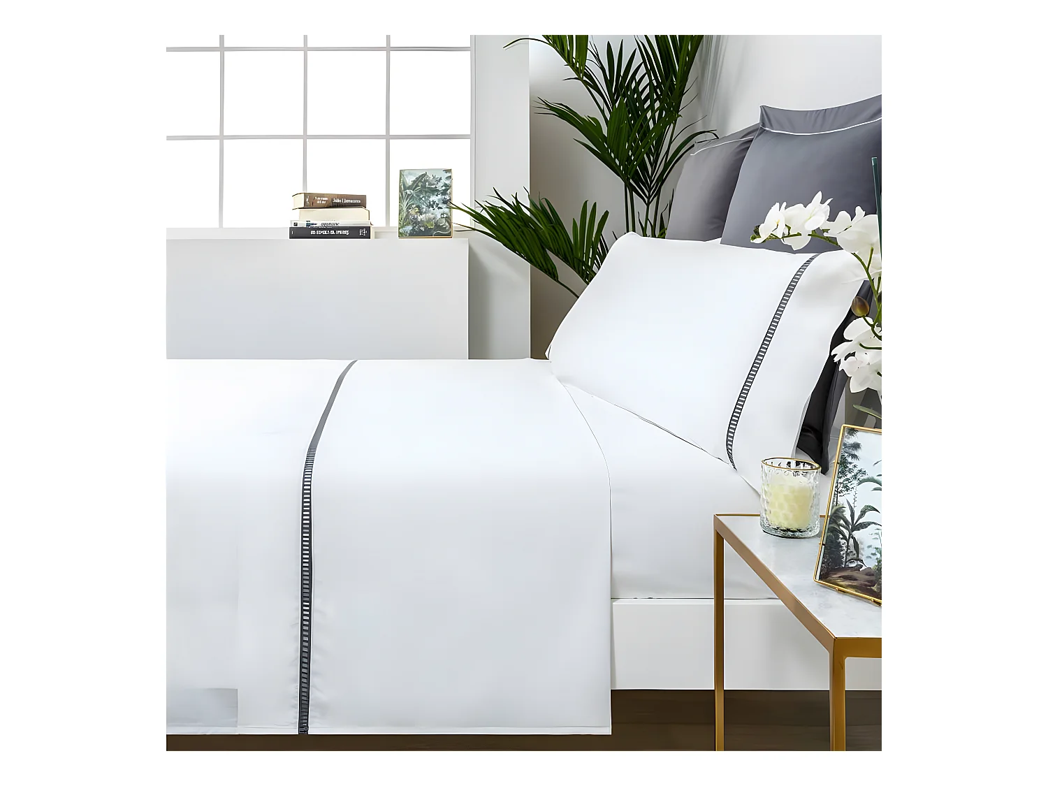 Juego de sabanas vainica percal algodón  Blanco 240x260 Cama de 150