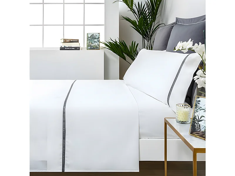 Juego de sabanas vainica percal algodón  Blanco 240x260 Cama de 150